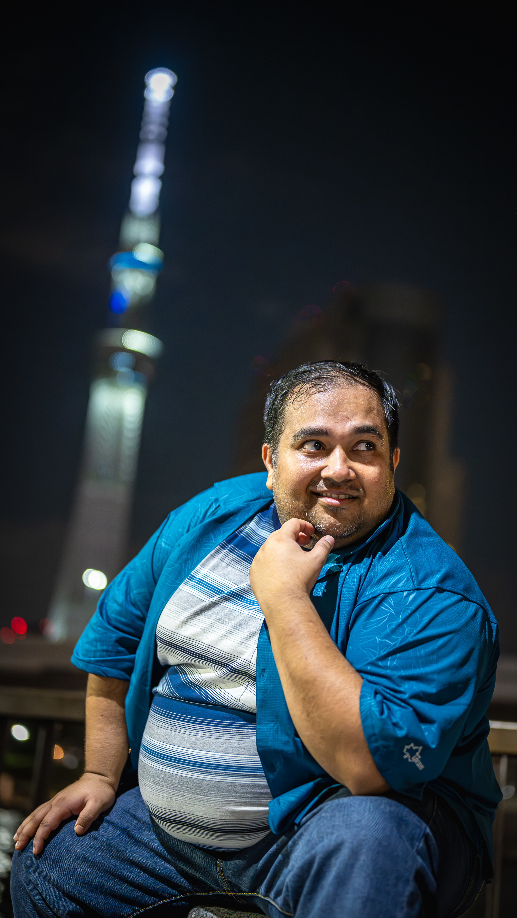 Night portrait with Tokyo Skytree